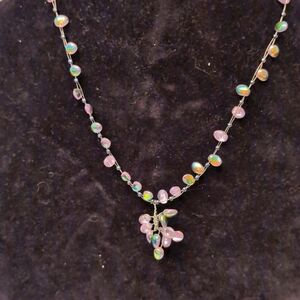 Silver Toned Iridescent Glass Beaded Necklace